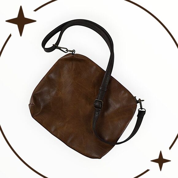 Liz Soto Brown Vegan Leather Crossbody Bag – Boho Chic, Minimalist 12"x10" - Picture 1 of 9